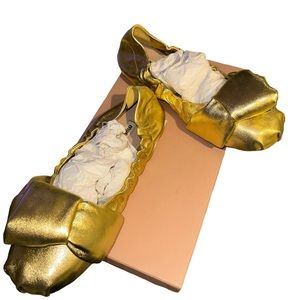 Miu Miu Gold Knotted Ballet Flats